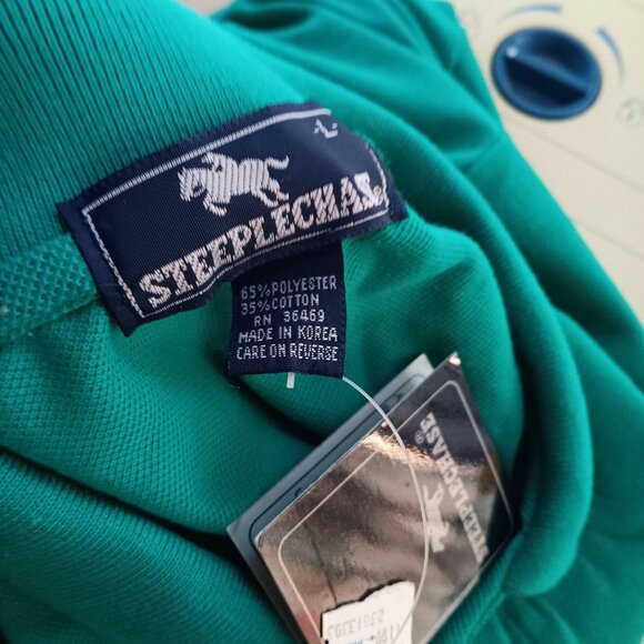Vintage 90's Men's Polo Shirt Steeplechase Teal Embroidered Horse Logo NEW NWT - Picture 7 of 7